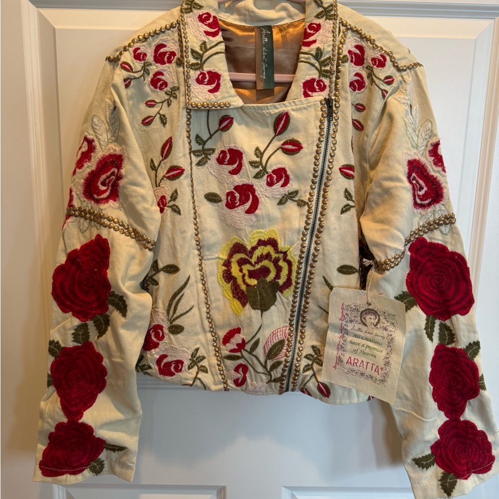 Aratta Floral Embroidered Women's Cotton Moto Jacket - Picture 5 of 8